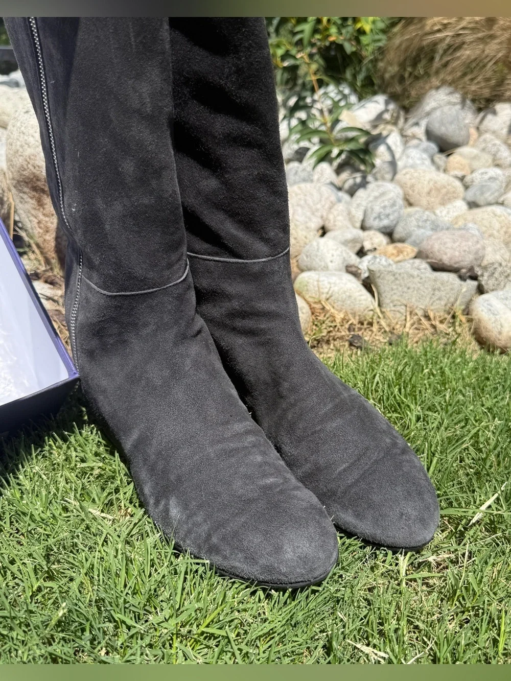 Stuart Weitzman Elf Over Knee Boots Anthracite Suede Flat Women’s 7.5 Spain